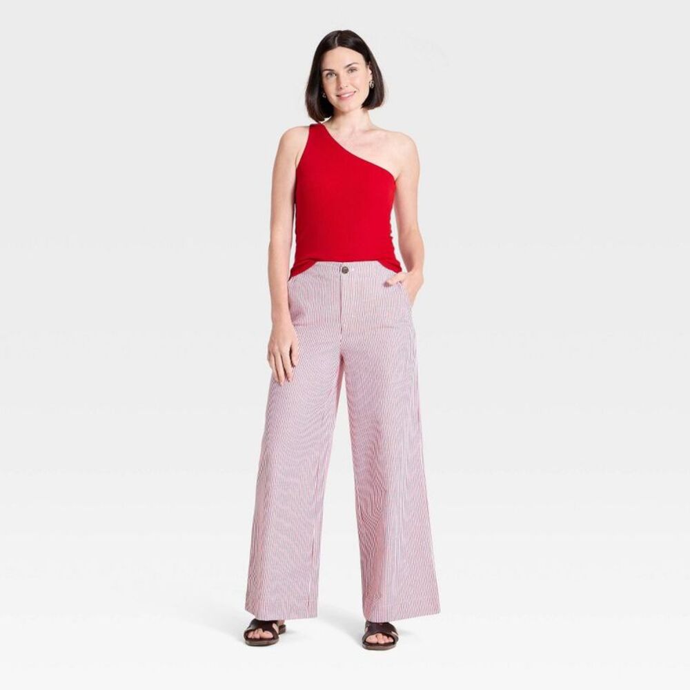 Women's Luxe Linen Trousers - A New Day Red 8 - Picture 3 of 4